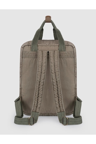 Cabani Vizon Vintage Baskılı Keten Unisex Sırt Çantası Haki