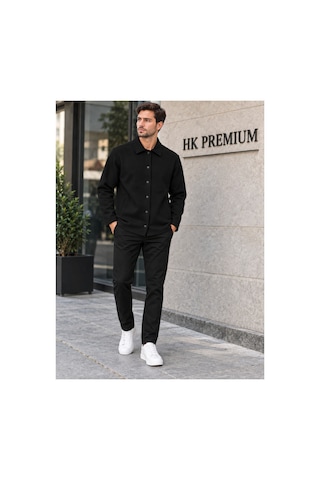 Hk Premium Erkek Gri Double Face Pike Gömlek Ceket Regular Fit, Çıtçıtlı, Uzun Kollu, Smart Casual Siyah