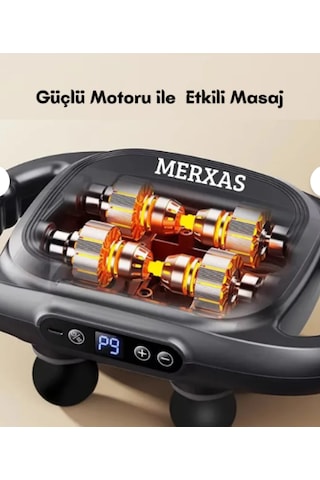 Merxas Fasya-şarjlı 8 Başlıklı Isıtmalı Masaj Aleti Dijital Ekranlı Masaj Cihazı Siyah