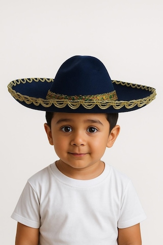 Meksika Mariachi Latin Şapkası Lüks 41cm Siyah Zemin Üstüne Altın Sim Kenarlıklı Parti Kostümü