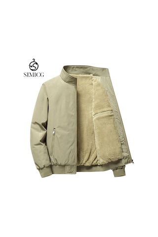 Fleece-lined, Thickened Stand-up Collar Casual Men's Jacket Haki