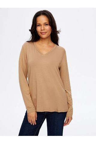 Faik Sönmez V Yaka Kadın Uzun Kol T-shirt W26tsh003 Camel