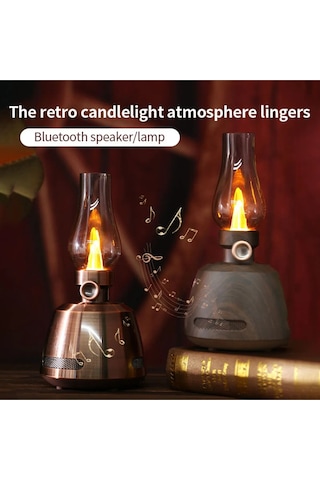 Nostaljik Gaz Lambası Model Led Fenerli Nostalji Bluetooth Hoparlör Usb - Kahverengi- Tek Ebat