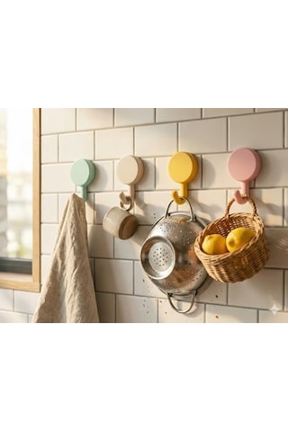 Dekoratif 4'lü Yapışkanlı Askı Seti 2 Kg Taşıma Kapasiteli, Mat Pastel Renkler, Delme Gerektirmez Diğer