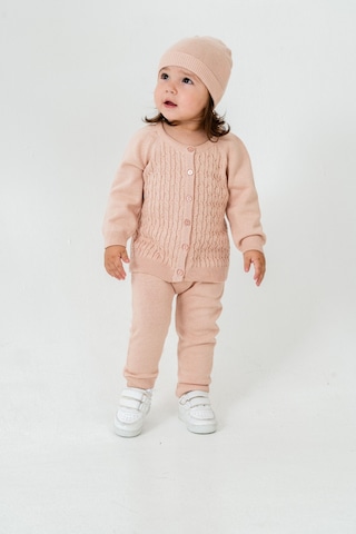 Babyhola Unisex Triko Saç Örgülü Alt Üst Bere 3'lü Takım 22108 Pembe