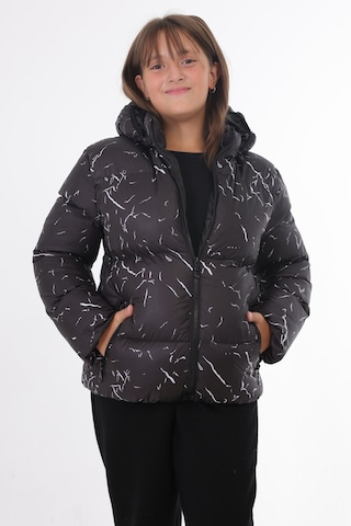 Kız Çocuk Siyah Çıkabilir Kapüşonlu Su Ve Rüzgar Geçirmez Cepli Kışlık Şişme Mont & Kaban & Parka Siyah