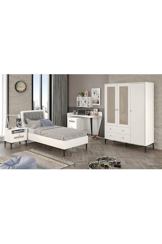Trio White L Genç Odası %100mdf Beyaz