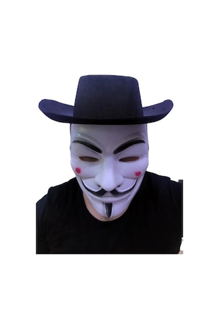 Dodes Siyah Renkli Delikli Çocuk Boy Vendetta Şapkası Ve Vendetta Maskesi Çok Renkli