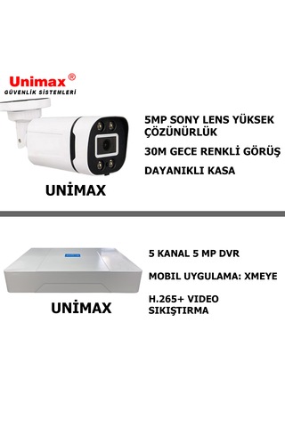 Unımax 5mp Sony Lens 7 Kameralı Güvenlik Seti 100m Kablo 30m Gece Görüş Xmeye
