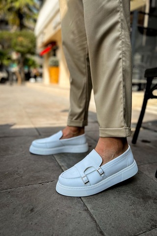 Roof Atelier Erkek Beyaz Kemer Tokalı Loafer Ayakkabı - 417 - Cbt Mancini Beyaz