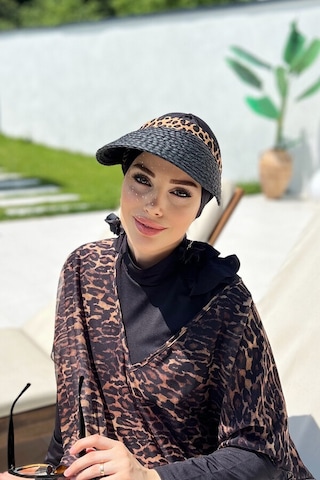 Remsa Vizör Örgü Hasır Şapka Güneş Koruyucu Siperlik Rş-101 Siyah Leopar Siyah