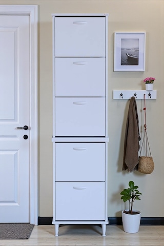 Eliusta Store Ayaklı Beyaz Ayakkabılık 52 Cm Kapı Önü/giyim Odası/antre Uyumlu Ayakkabılık 52x205x26 Cm Beyaz