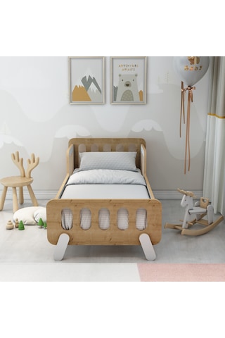 Somfy Montessori Ahşap Bebek Yatağı/çocuk Yatağı/ Demonte /60 Cm X 120 Cm Safir Meşe - Beyaz