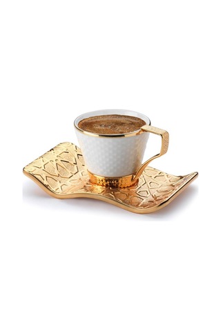 Türk Kahvesi Fincan Takımı Lüks 6 Kişilik Metal Gold Selçuklu Model Altın