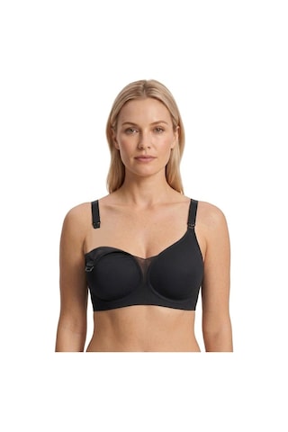 Cottonill Seamless Bra - Nuvia Siyah Lazer Kesim Klipsli Önden Açılabilir Rib Dokulu Dikişsiz Emzirme Sütyeni