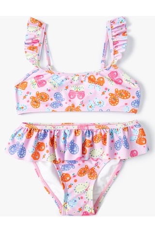 Koton Kelebekli Bikini Seti 2 Parça Fırfırlı Çapraz Askılı Pembe 4skg00007mm Pembe