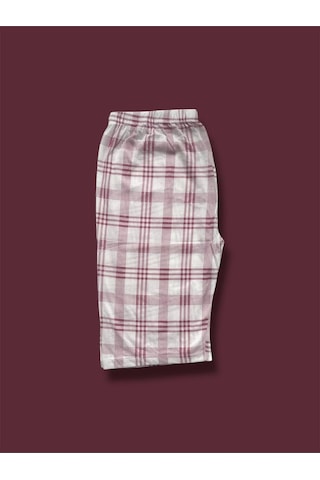 Desenli Penye Diz Altı Büyük Beden Anne Kadın Kapri Pembe Ekose