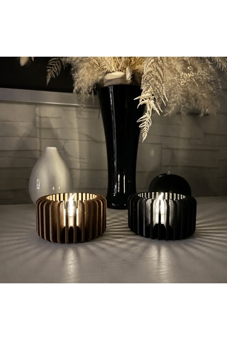 3d Baskı Modern Çizgili Mumluk - Tealight Mumluk 1 Adet -kahverengi Renkli