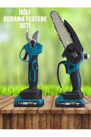Germany Style GRM-99880 Çift Akülü Şarjlı Ağaç Dal Kesme + Budama Makası Testere 2'li Set