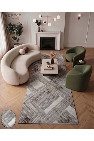 Arbese Premium Kaymaz Taban Halı Koridor Antre Mutfak Salon Yatak Odası Kesme Jel Yolluk Kahve - Gri vzrş