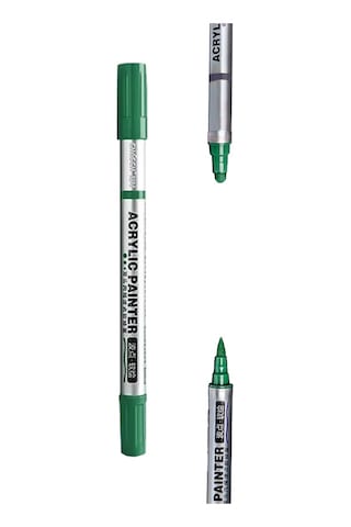 Çift Taraflı Akrilik Marker Kalemi - 1 Adet- Mat Koyu Yeşil Karışık