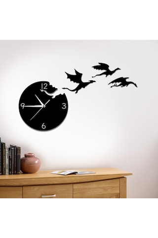 Gatherco Yaratıcı Akrilik Duvar Saati Uçan Ejderha Sessiz Kendin Yap Duvar Sticker Duvar Saati Çocuk Odası Dekorasyonu Aynalı Duvar Saati Diğer