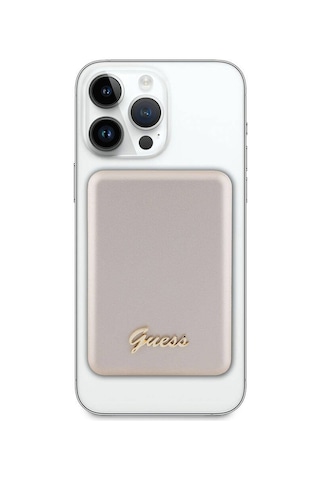 Guess Lisanslı Magsafe Şarj Özellikli Metal Yazı Logolu Powerbank 5000mah 15w Gold