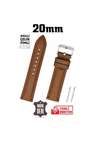 20mm Açık Kahverengi Taba Floter Bombeli Hakiki Deri Saat Kordonu Kayış