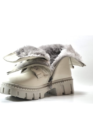 Onlo Ayakkabı R.301 Deri Bej Kürklü Fermuarlı Kız Çocuk Bot Bej