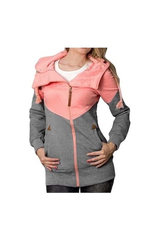 Novahub Bahar Kadın Ceket 2021 Moda Pembe Mavi Kapşonlu Kazak Fermuarlı Kapüşonlu Svetşört Kadın Ter Polerones Lacivert Lacivert