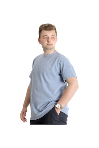 Mode Xl Büyük Beden Erkek T-Shirt Bisiklet Yaka Waffle 20033 Mavi 001