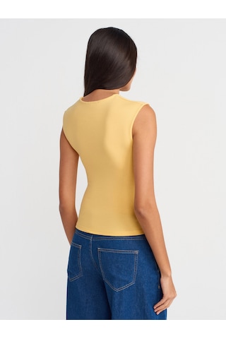Dilvin 21054 Büzgülü Basic T-shirt-sarı Sarı