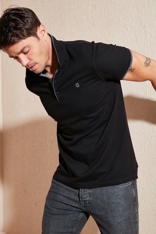 Buratti % 100 Pamuk Düğmeli Regular Fit Erkek Polo Yaka T Shirt 5902118 Siyah