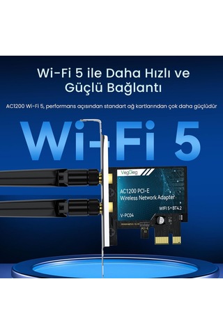 Lexroo Ax1200 Wi-fi 5 Alıcı Ve Bluetooth 4.2 Adaptör 5db Dual Anten Pcıe Wifi Ağ Kartı