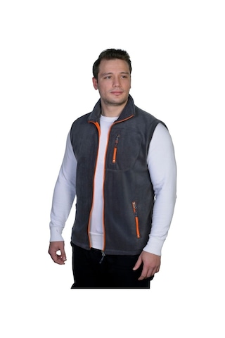 Genıus Store Erkek Polar Spor Yelek Renkli Tam Femuarlı 3 Cepli Füme