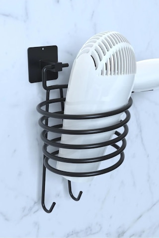 Atacı Yapışkanlı Siyah Fön Makinesi Askısı Saç Kurutma Makinesi Tutacağı Siyah