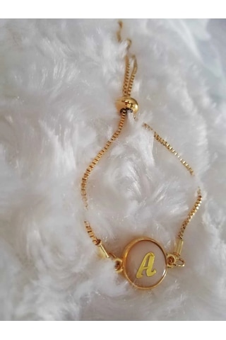 Altın Sedef Ayarlanabilir Kadın Gold Asansörlü A Harf Bileklik Renkli