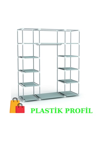 Beyazpazar Bez Dolap Plastik Profil Fermuarlı Yeni 12 Raf Ekose Ekose Desen
