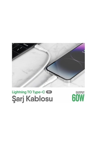 Lucatech Lk-230 Nitro Serisi 60w / 6a Pd Hızlı Şarj Ve Data Kablosu Type-c To Lightning 1 Metre Beyaz