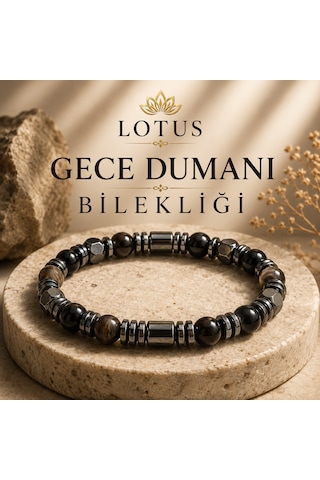 Gece Dumanı Bilekliği Siyah Akik, Dumanlı Akik & Hematit Duman