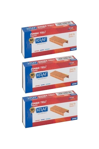 Kraf Zımba Teli 24/6 Sarı 1000 Li 3 Lü Set 255g