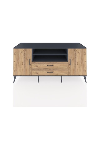 Kronos Konsol 4 Raflı 2 Çekmeceli 2 Kapaklı 176x59x83 Antrasit-çam/çam Çam/çam