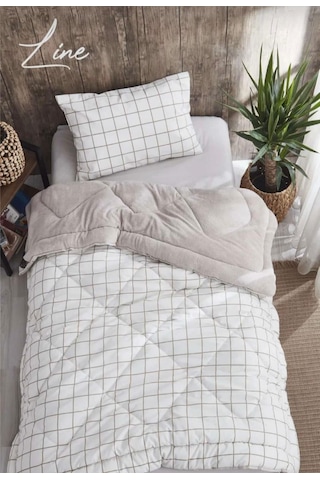 Tek Kişilik Lüx Çift Taraflı Pufidik Desenli Wellsoft Yorgan 155x215 + 1 Adet Yastık Kılıfı Açık Bej