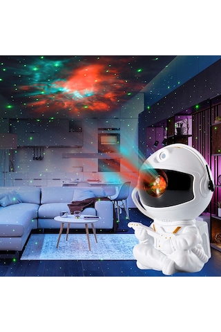 Konesam Uzay Temalı Astronot Projeksiyon Lambası - Yatak Odası Ve Dekor İçin Led Gece Lambası, Beyaz + Gitar Seçeneği