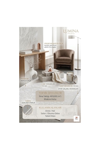Lüks Tasarım Akrilik Halı - 403.200 İlme Sıklığı - 13mm Hav Yüksekliği - Modern Salon Halısı Bej