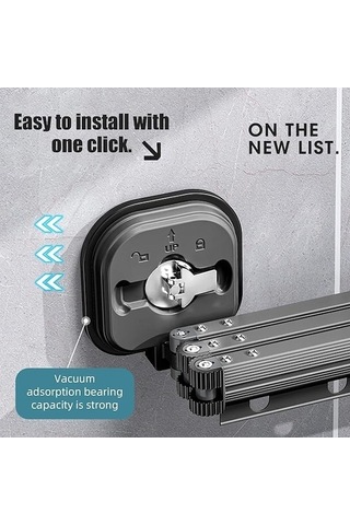 Besthome1 Pratik Katlanır Vakumlu Çamaşır Kurutma Askısı 180/360 Derece, Uzun Ömürlü, Dayanıklı Gri