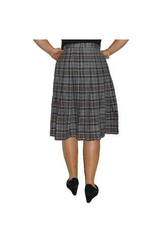 Gri-siyah-yeşil Ekoseli Pileli Etek Art.10 Çok Renkli