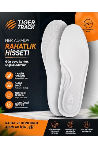 Tiger Track Ark Comfor Spor Ve Günlük Kullanım Için Ultra Konforlu Ortopedik Beyaz Ayakkabı Tabanlığı Kadın Erkek