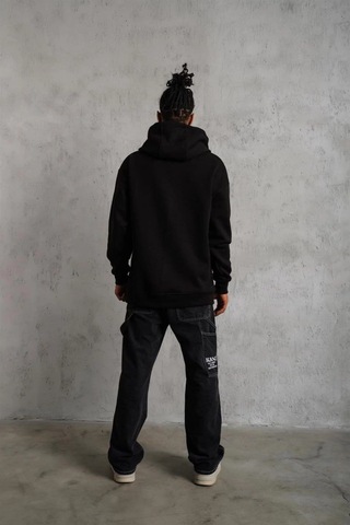 Barlashive Erkek 3 İplik Pamuklu Kapüşonlu Cepli Düz Oversize Hoodie Sweatshirt - Siyah Çok Renkli