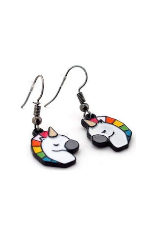 Unicorn Tek Boynuzlu At Renkli Bayan Küpe E436 Çok Renkli